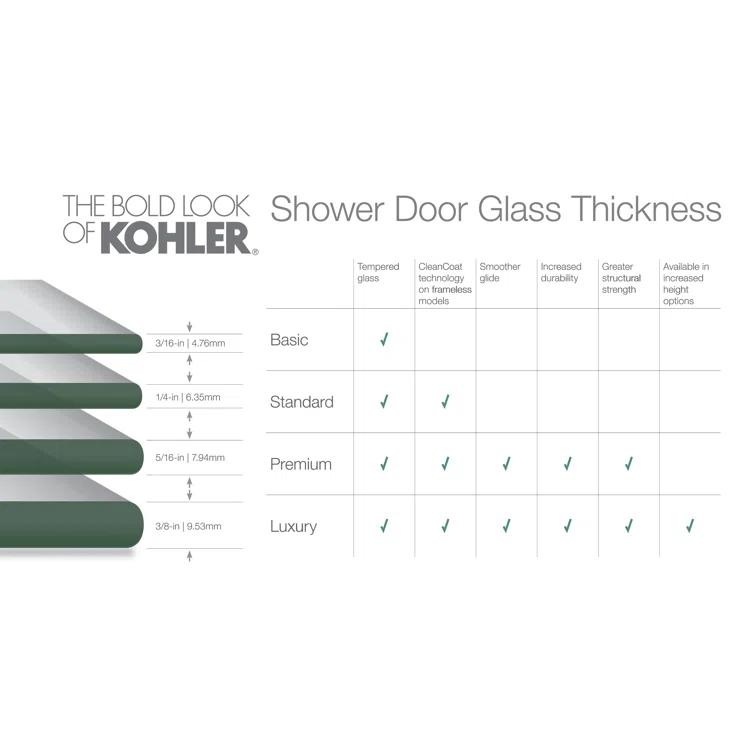 Elate Tall Sliding Shower Door, 75-1/2-In H X 56-1/4 - 59-5/8-In W, With Heavy 5/16-In Thick Crystal Clear Glass
