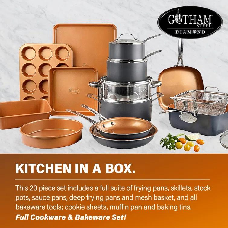 Gotham Steel 20 Piece Nonstick Cookware and Bakeware Set, Stay Cool Handles, Oven & Dishwasher Safe