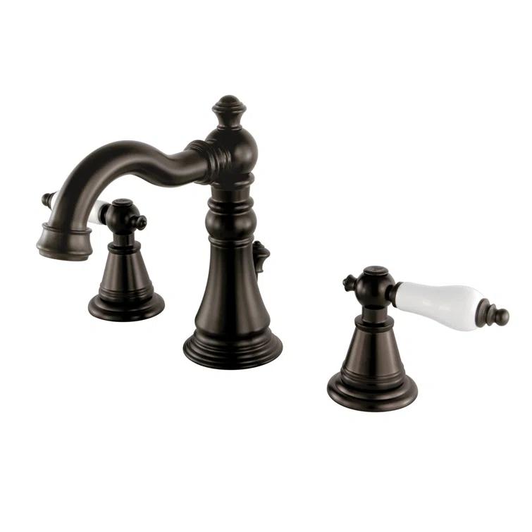 Kingston Brass English Classic Two-Handle 3-Hole Deck Mount Widespread Bathroom Faucet with Pop-Up Drain