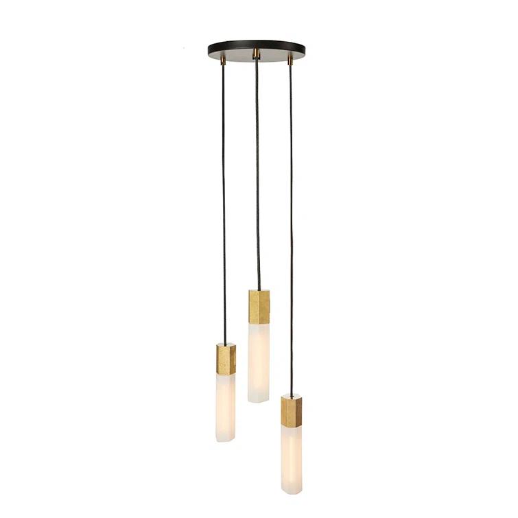 Basalt Brass Triple Pendant Light with Mouth Blown Glass Shades