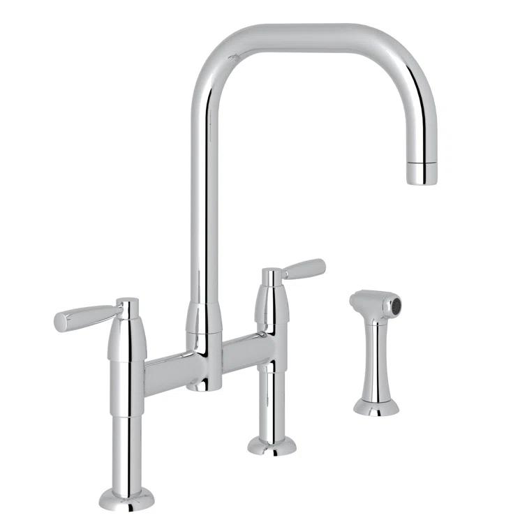 Modern Bridge Kitchen Faucet with Pull-out Spray in Polished Nickel