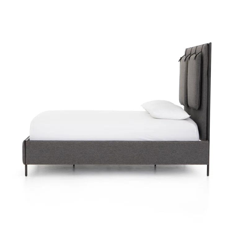 Contemporary Gray Upholstered King Bed with Wood Frame