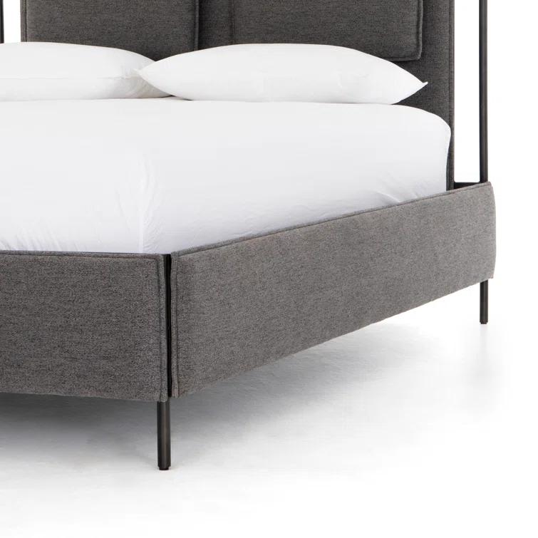 Contemporary Gray Upholstered King Bed with Wood Frame