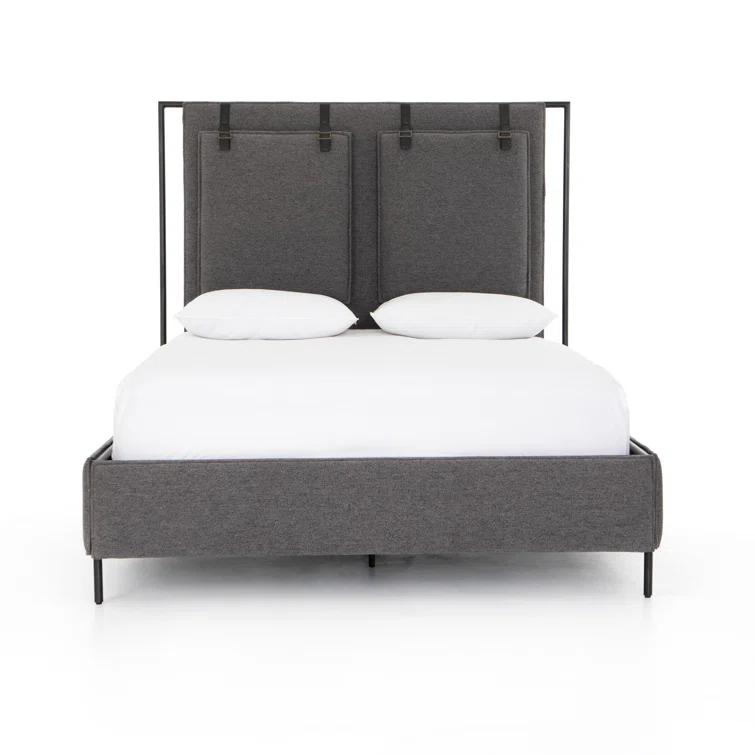 Contemporary Gray Upholstered King Bed with Wood Frame