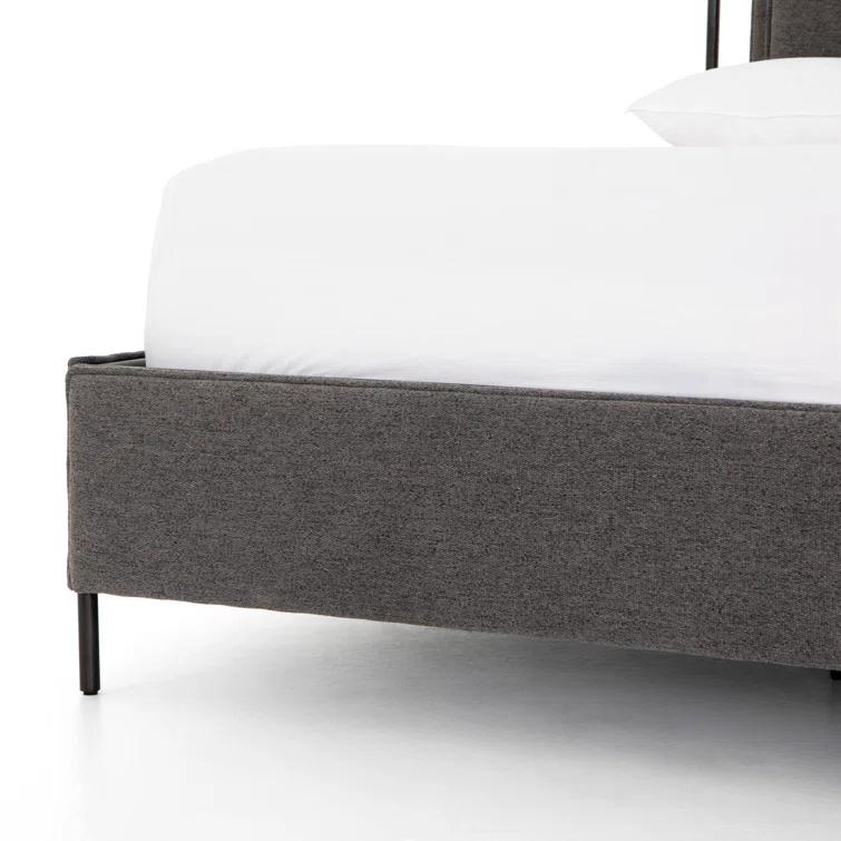Contemporary Gray Upholstered King Bed with Wood Frame