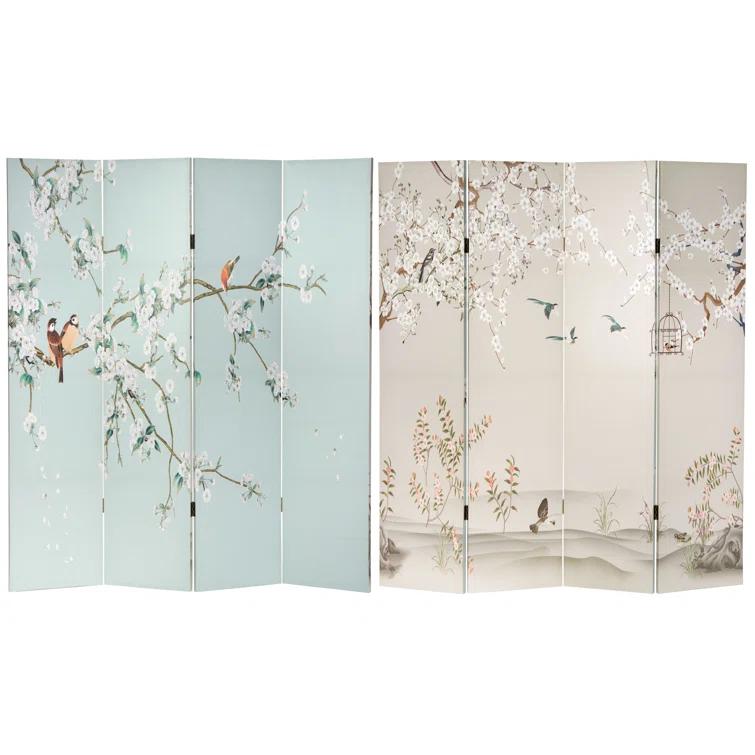 Oriental Furniture 6 Feet Tall Double Sided Birds and Plum Blossoms Canvas Room Divider