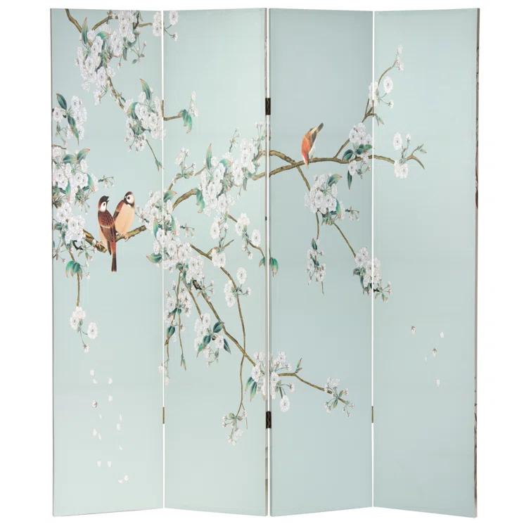 Oriental Furniture 6 Feet Tall Double Sided Birds and Plum Blossoms Canvas Room Divider