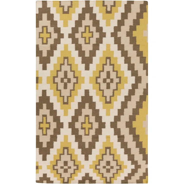 Alameda Geometric Handwoven Wool Brown/Green Area Rug