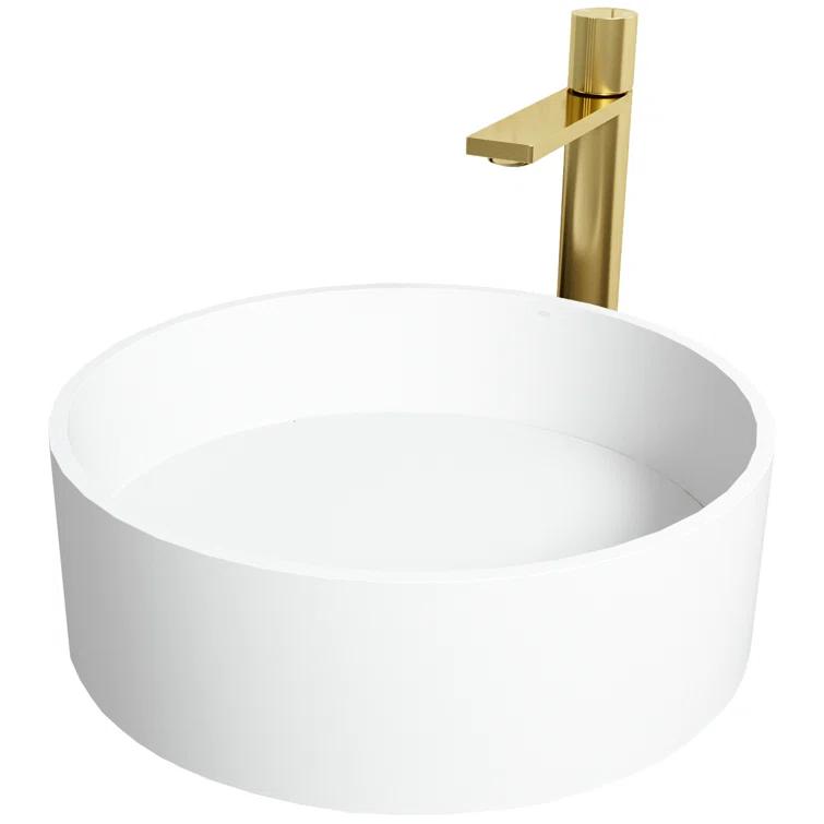 Montauk 15" L x 15" W x 5" H Round White Matte Stone™ Vessel Bathroom Sink with 12" H Faucet