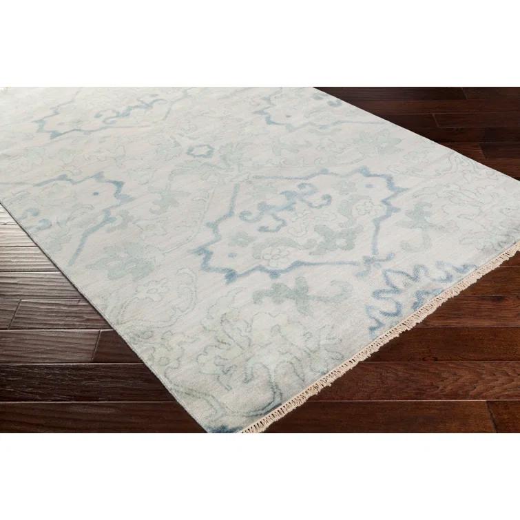 Gray Floral Hand-Knotted Wool 4' x 6' Area Rug