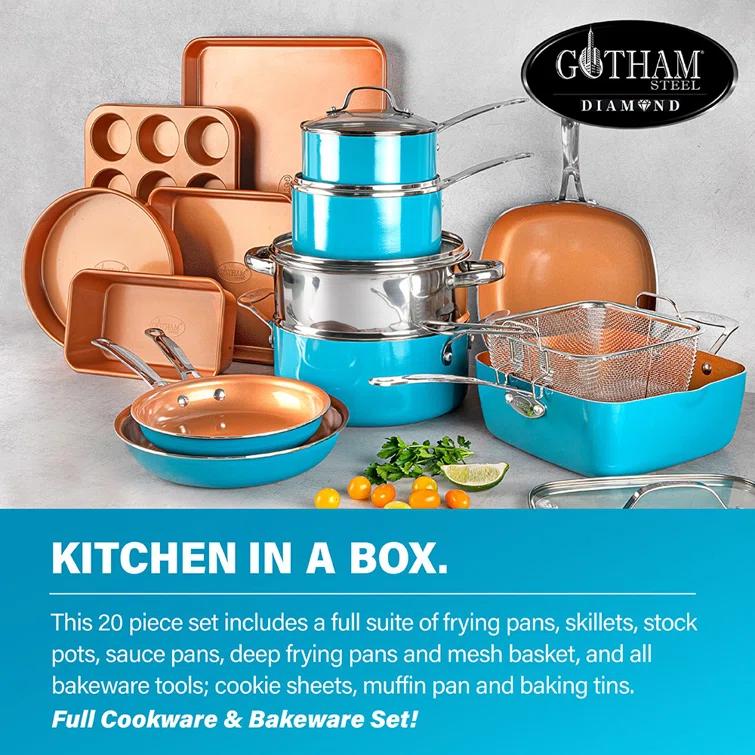 Gotham Steel 20 Piece Nonstick Cookware and Bakeware Set, Stay Cool Handles, Oven & Dishwasher Safe