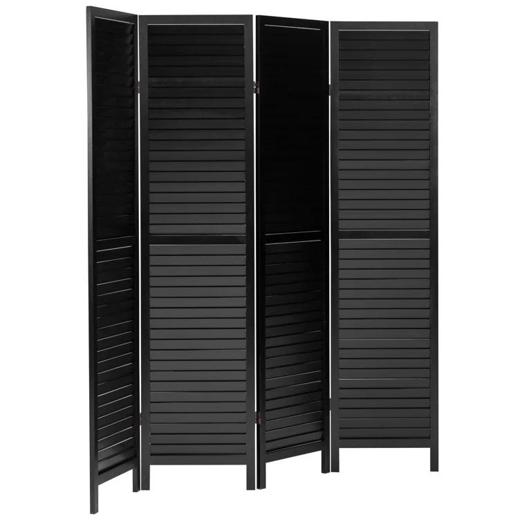 Oriental Furniture 6 ft. Tall Wooden Louvered Room Divider Black 4 Panel