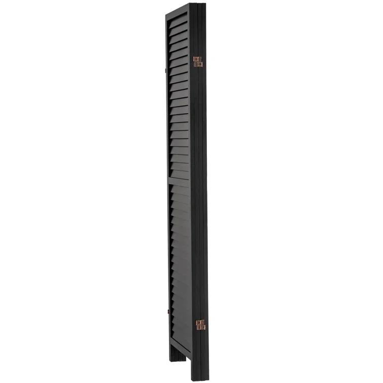 Oriental Furniture 6 ft. Tall Wooden Louvered Room Divider Black 4 Panel