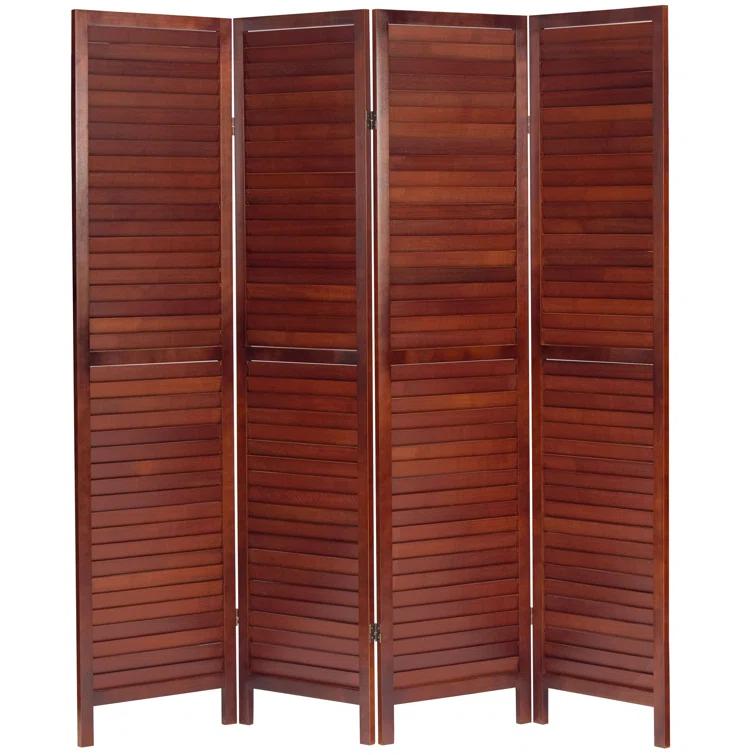 Oriental Furniture 6 ft. Tall Wooden Louvered Room Divider Walnut 4 Panel