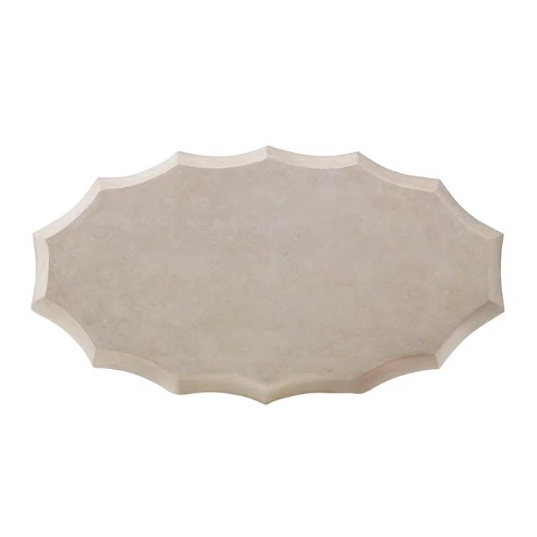 White Oval Stone Coffee Table with Sculpted Design