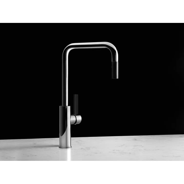 Polished Chrome and Matte Black Transitional Kitchen Faucet with Pull-out Spray