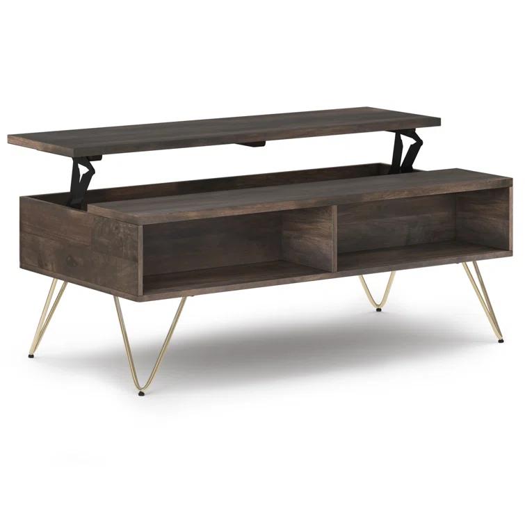 Hunter 48"W Solid Wood Industrial Lift Top Coffee Table with Hidden Storage and Metal Hairpin Legs