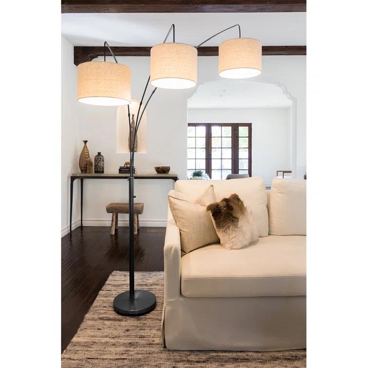 Trilage 84 in. Mid-Century Modern 3-Light Adjustable LED Floor Lamp with 3 Fabric Drum Shades