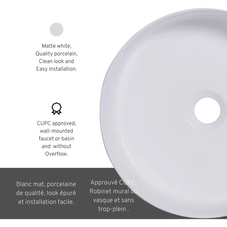 14 X 14 In. Round Ceramic Vessel Bathroom Vessel Sink