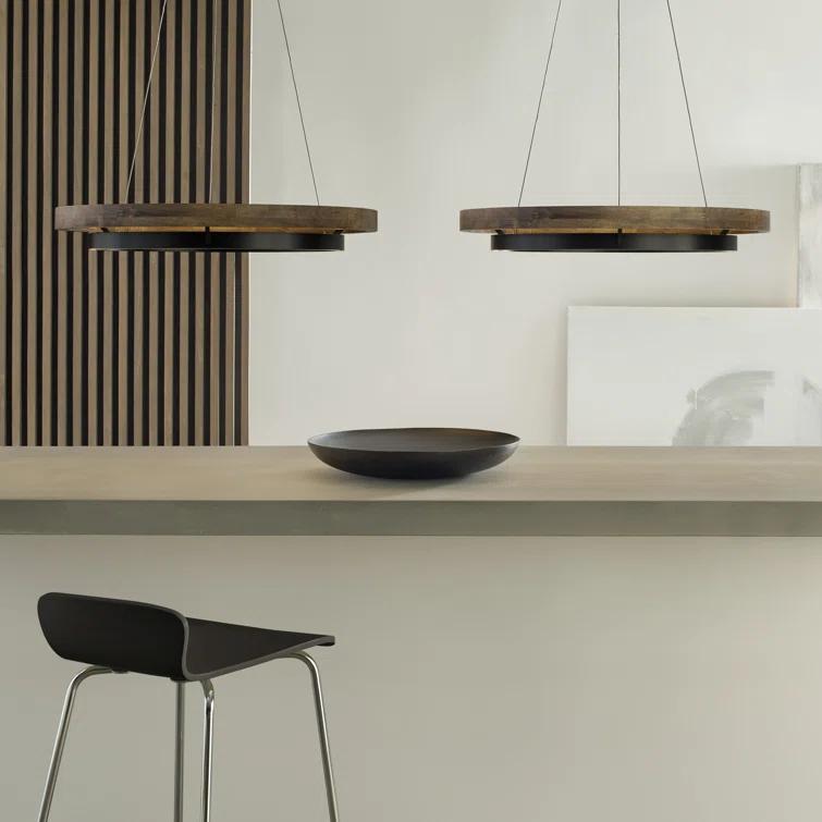 Elegance Unveiled 30'' Matte Black & Weathered Oak LED Chandelier