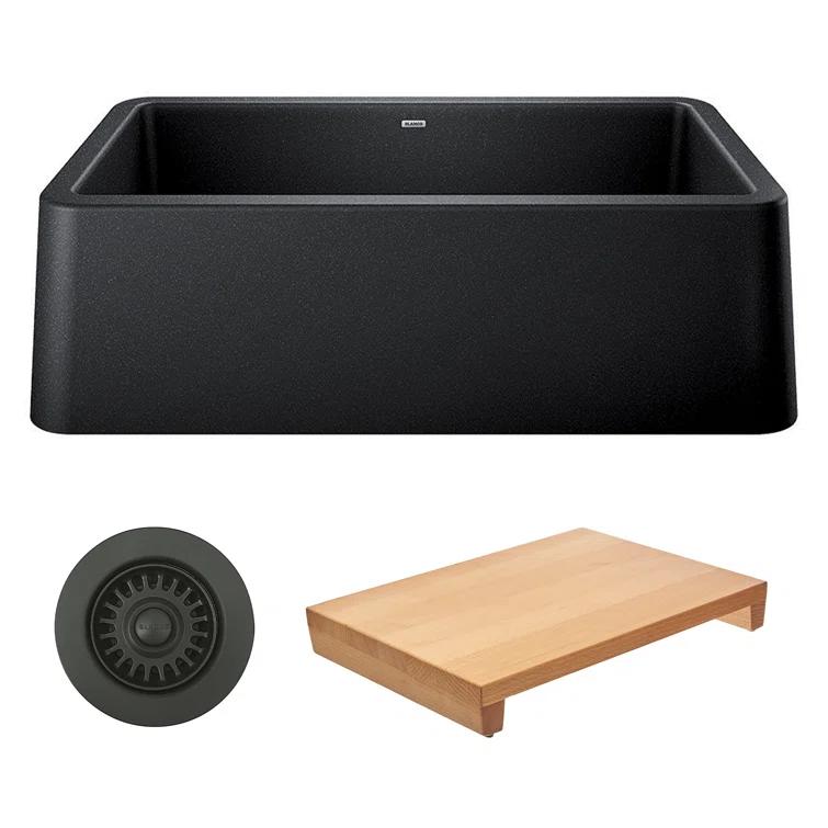 Blanco Ikon 33" L x 19" W Farmhouse Sink Sink with Cutting Board & Basket Strainer 401895-KIT