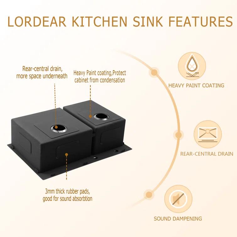 33" L x 22" W Drop-in Double Bowl 60/40 Sink 16 Gauge Stainless Steel Kitchen Sink Topmount Sink