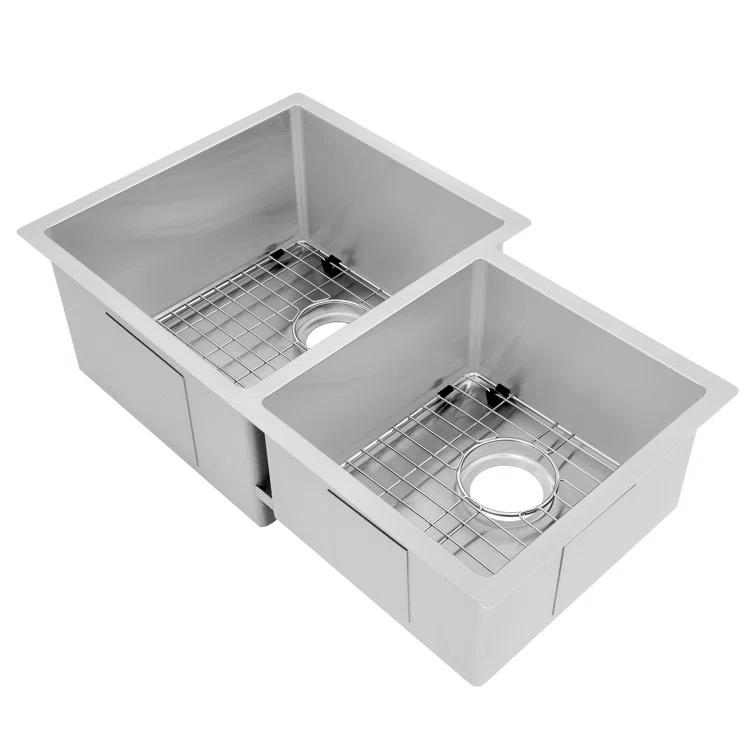 ZLINE 32" Jackson Undermount Double Bowl Fingerprint Resistant Stainless Steel Kitchen Sink with Bottom Grid