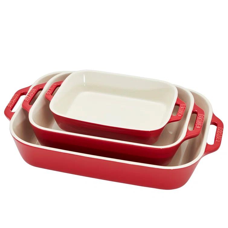 Staub Cherry Rectangular Bakers, Set of 3