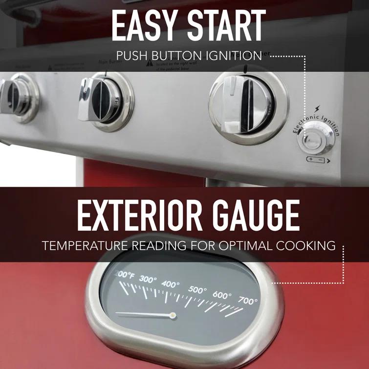 Kenmore 3-Burner Propane Gas Grill with Foldable Side Tables for Outdoor BBQ