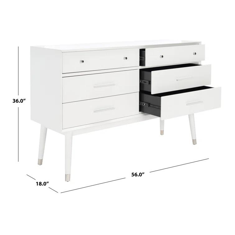 Mid-Century Double Dresser with Felt-Lined Drawer, White/Silver