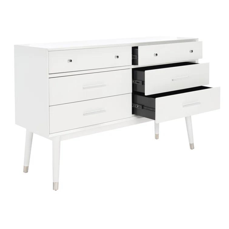 Mid-Century Double Dresser with Felt-Lined Drawer, White/Silver