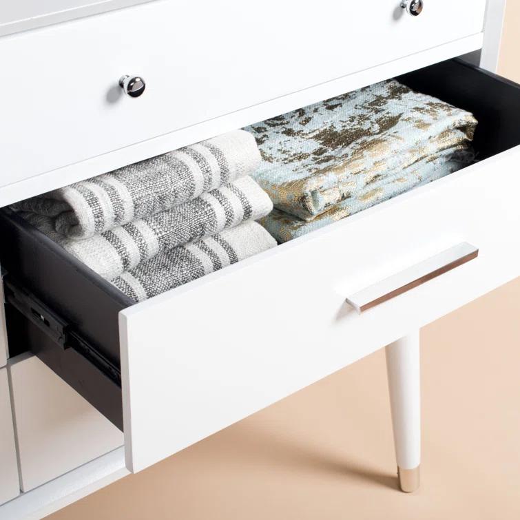 Mid-Century Double Dresser with Felt-Lined Drawer, White/Silver