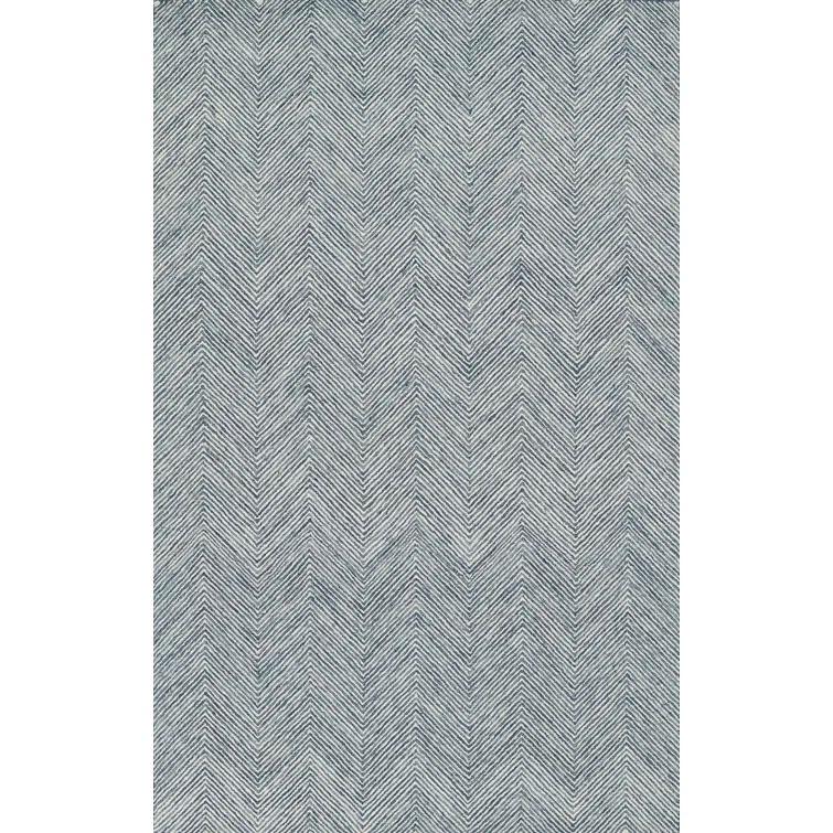 Momeni 3'6"x5'6" Charles Zig Zag Handtufted Area Rug Denim Blue: Wool, Cotton & Latex Backing, Low Pile, Indoor Use