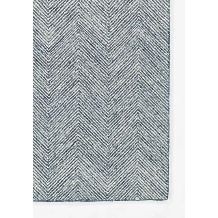 Momeni 8'x10' Charles Zig Zag Handtufted Area Rug Denim Blue: Wool, Cotton & Latex Backing, Low Pile, Indoor Use