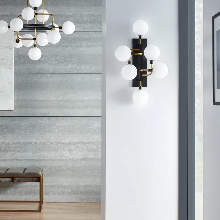 Elegant Brass Viaggio 12-Light LED Chandelier with Opal Glass Globes