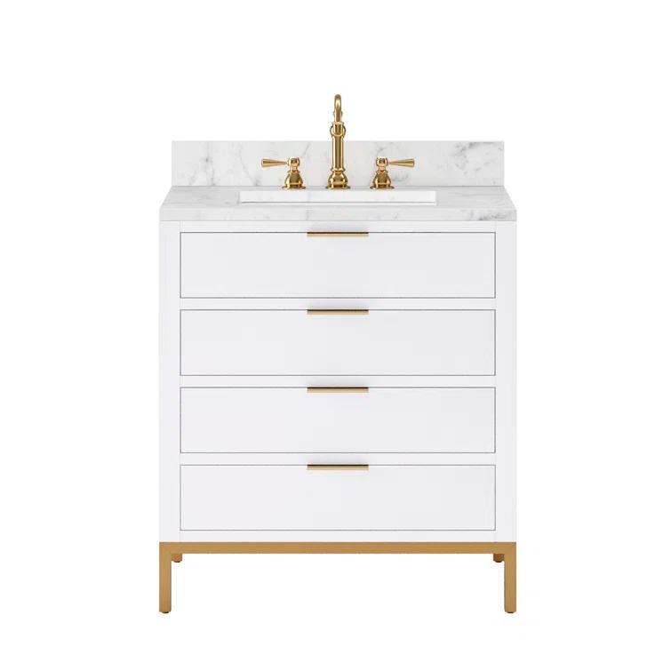 Water Creation Bristol 30" Wood Single Bathroom Vanity in Pure White/Gold