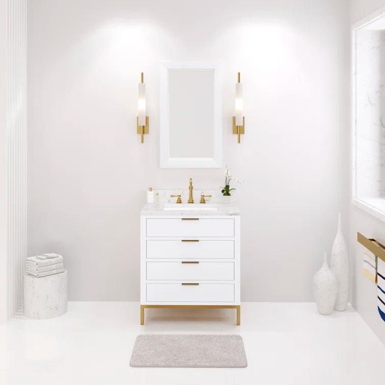 Water Creation Bristol 30" Wood Single Bathroom Vanity in Pure White/Gold