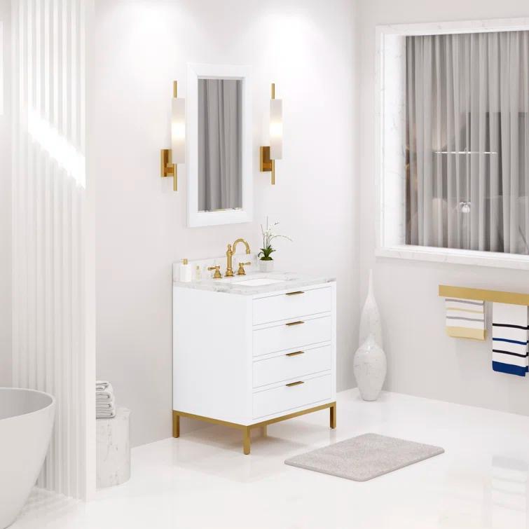 Water Creation Bristol 30" Wood Single Bathroom Vanity in Pure White/Gold