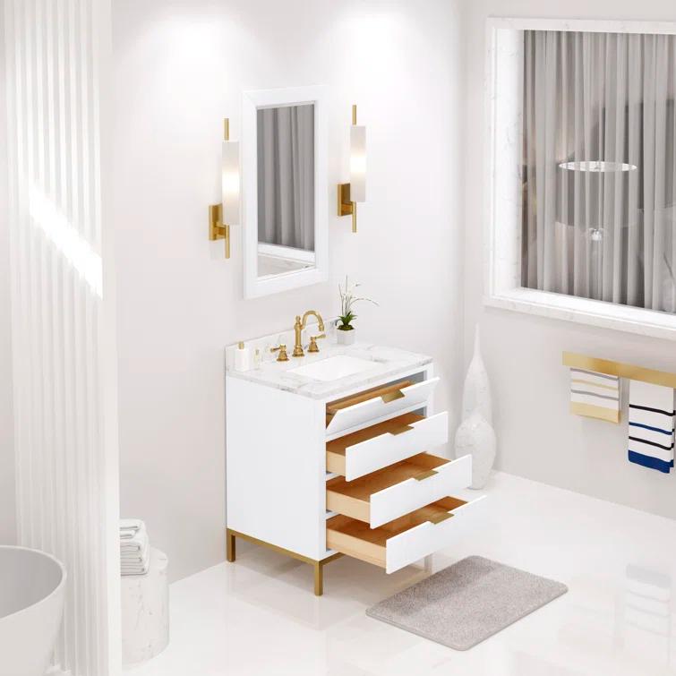 Water Creation Bristol 30" Wood Single Bathroom Vanity in Pure White/Gold