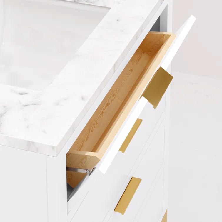 Water Creation Bristol 30" Wood Single Bathroom Vanity in Pure White and Gold