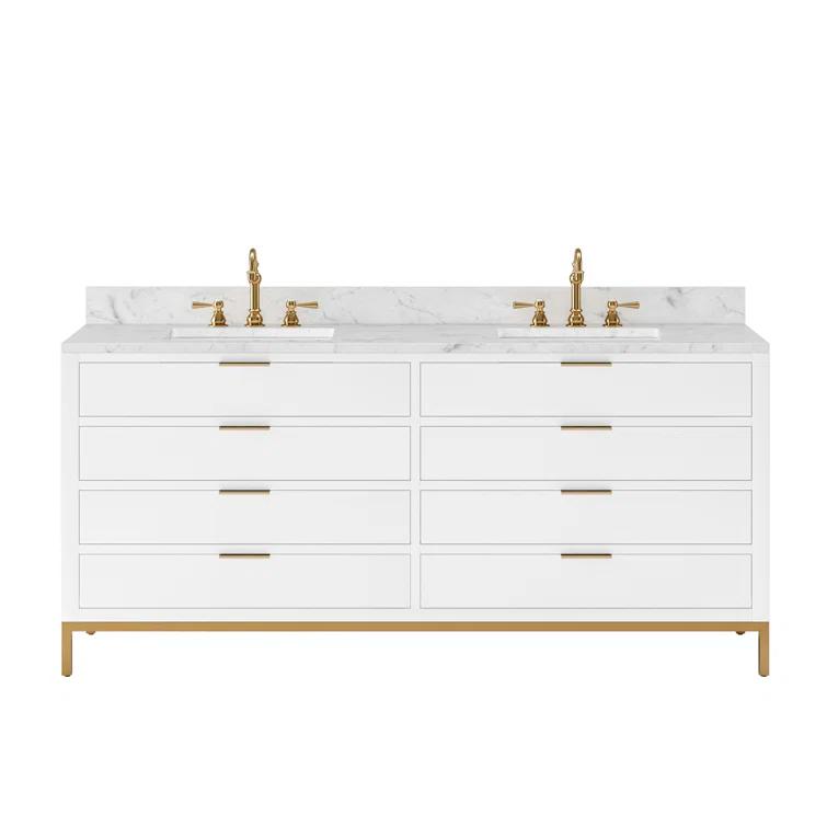Pure White 72'' Double Sink Vanity with Carrara Marble Top