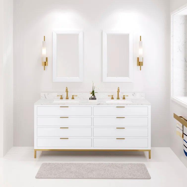 Pure White 72'' Double Sink Vanity with Carrara Marble Top