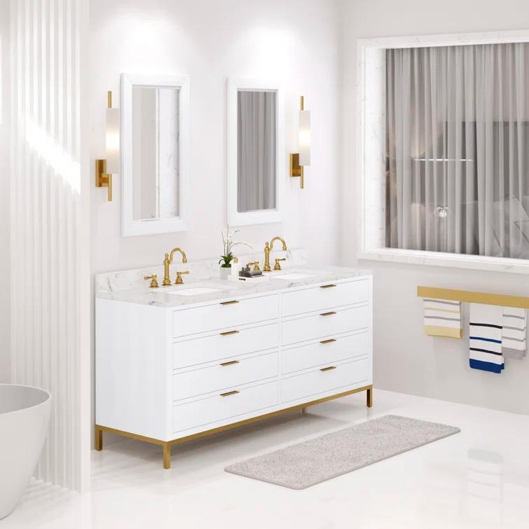 Pure White 72'' Double Sink Vanity with Carrara Marble Top