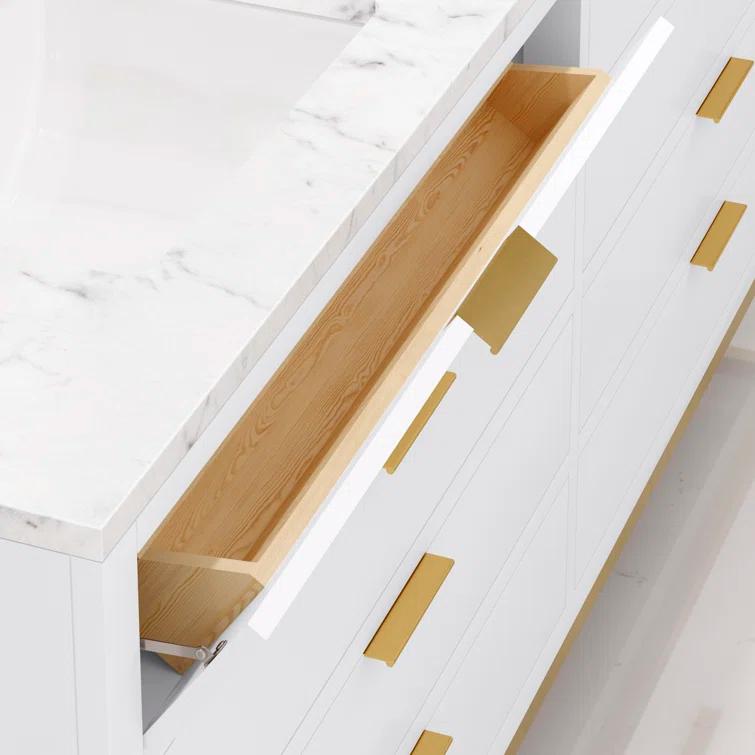 Pure White 72'' Double Sink Vanity with Carrara Marble Top