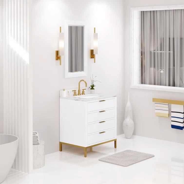 Water Creation Bristol 30" Wood Single Bathroom Vanity in Pure White and Gold