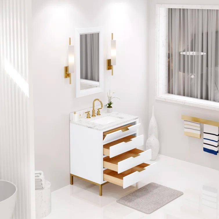 Water Creation Bristol 30" Wood Single Bathroom Vanity in Pure White and Gold