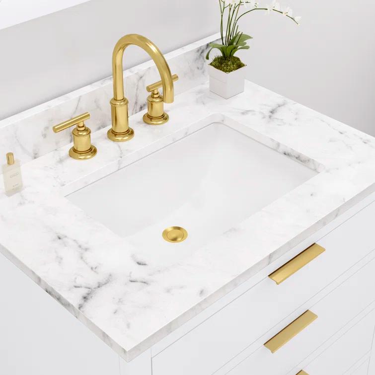 Water Creation Bristol 30" Wood Single Bathroom Vanity in Pure White and Gold