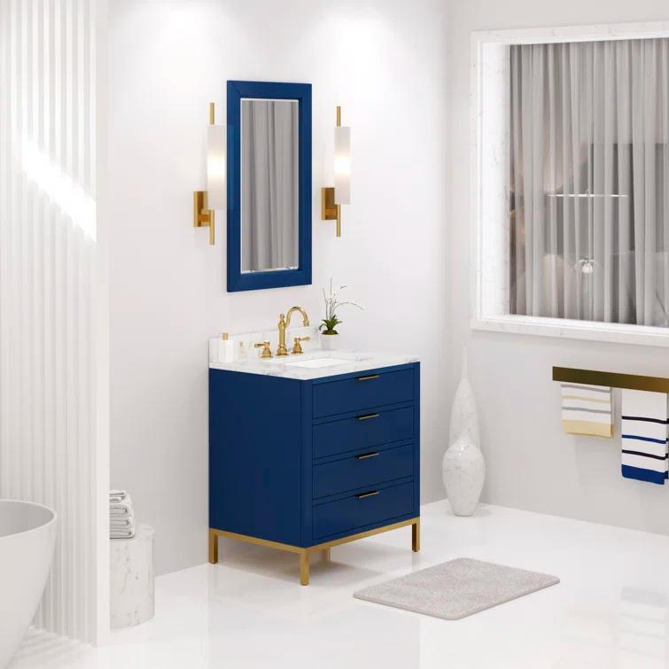 Bristol 30 in. W x 21.5 in. D Vanity in Monarch Blue with Marble Top in White with White Basin