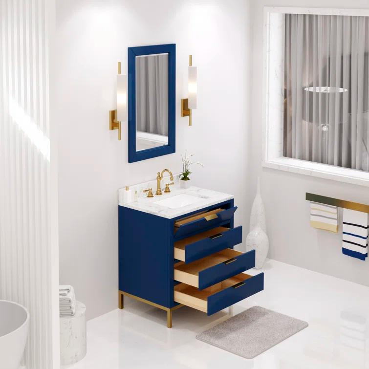 Bristol 30 in. W x 21.5 in. D Vanity in Monarch Blue with Marble Top in White with White Basin