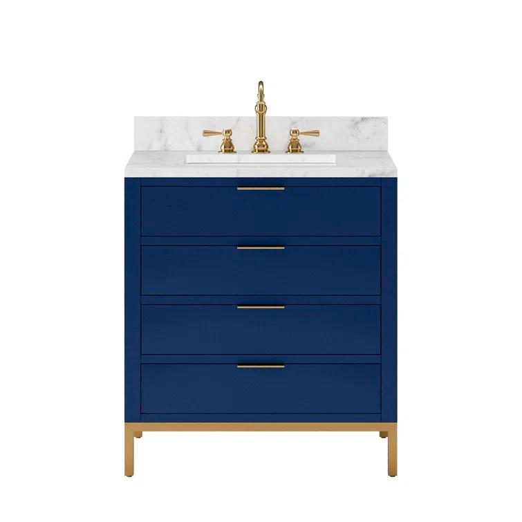 Bristol 30 in. W x 21.5 in. D Vanity in Monarch Blue with Marble Top in White with White Basin